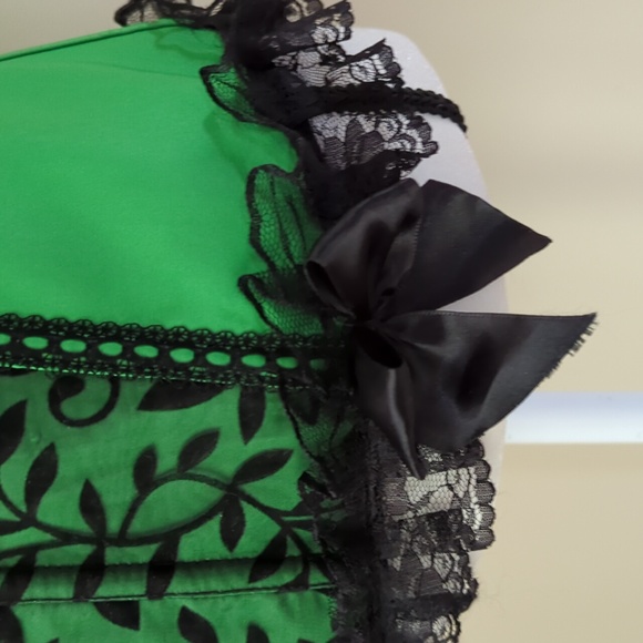 Strapless Lace Ruffle Lace Up Corset With Panty Lingerie Plus 4XL Green Black - Picture 7 of 16